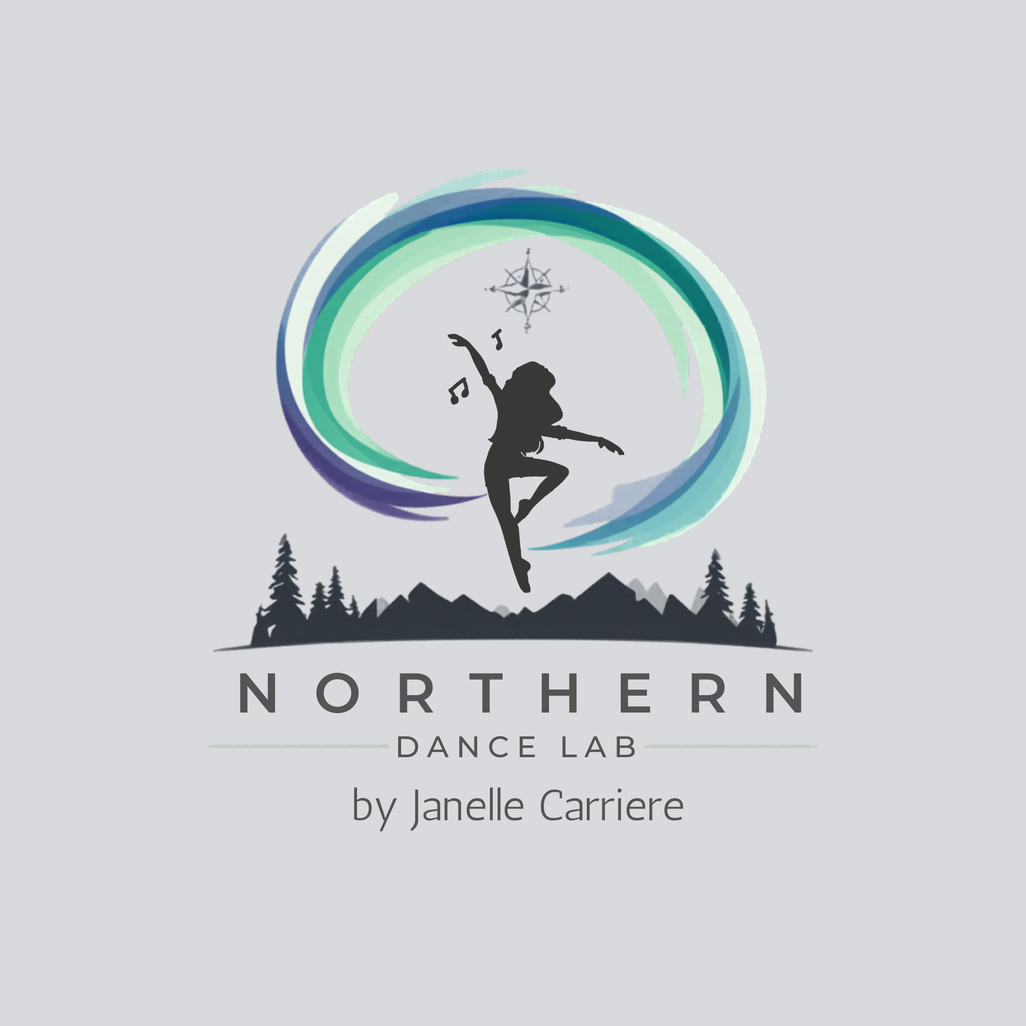 Northern Dance Lab by Janelle Carrière logo — dancer silhouette with aurora borealis swirl